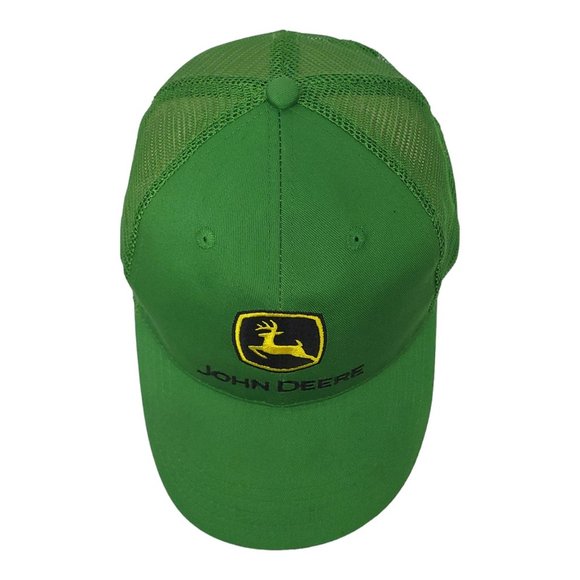 John Deere Mesh Adjustable Strapback Cap Trucker Farmer Hat Logo Patch Green - Picture 10 of 12